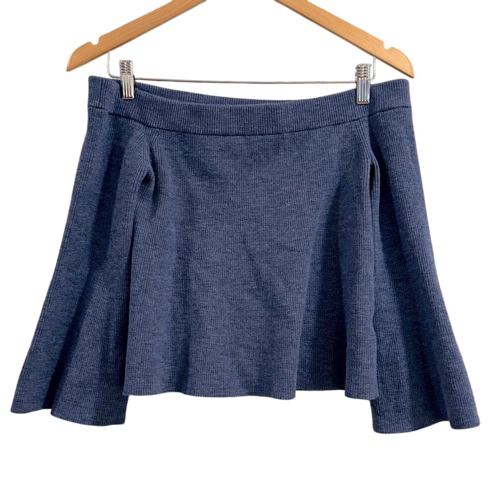 Wilfred Aritizia Ribbed Wool Blend Sweater Knit Off Shoulder Flare Sleeve Crop M